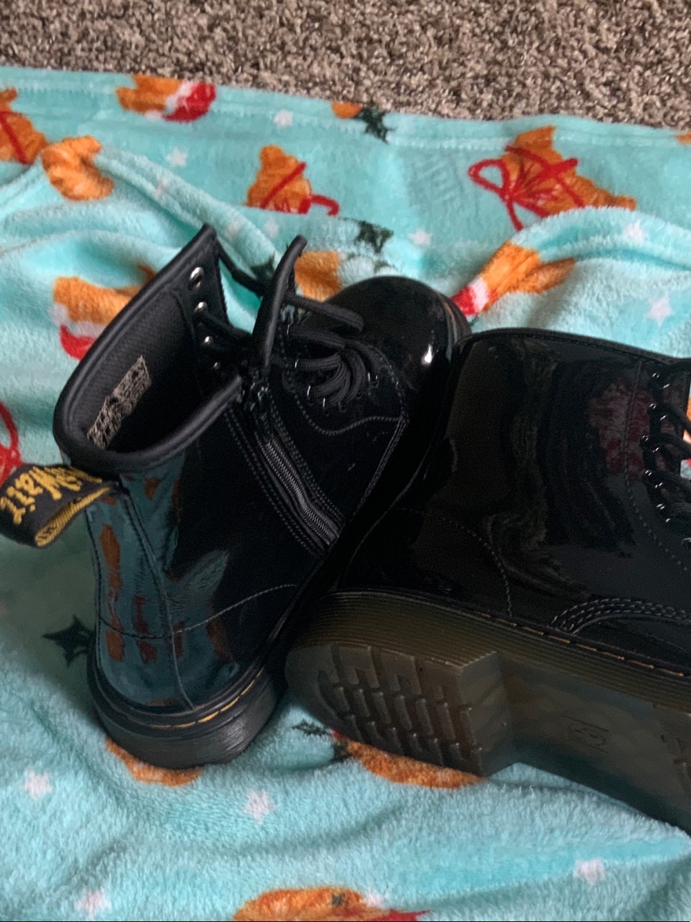 Black Patent Lace Up Boots - 8-Eye Ankle Combat Style